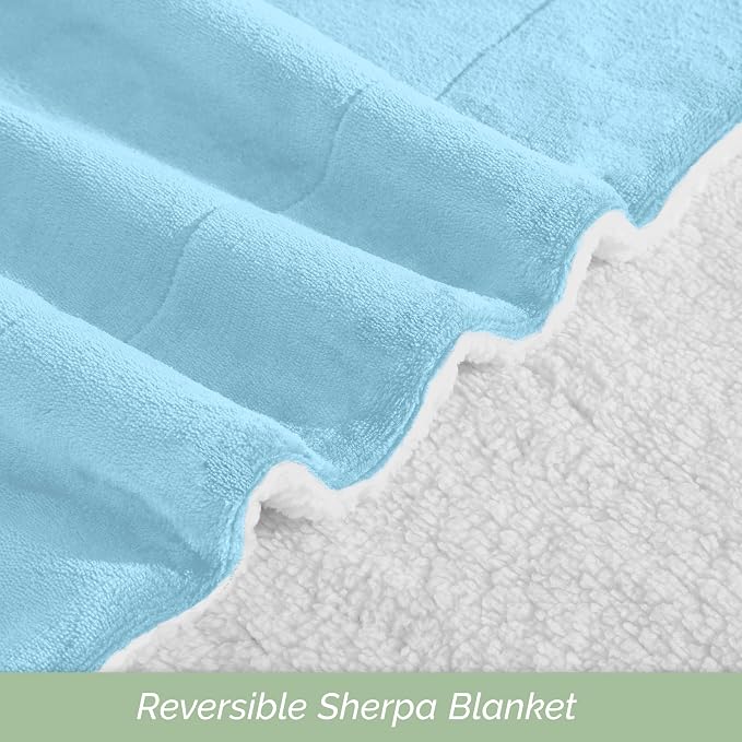 Elegant Comfort Ultra Soft Reversible Flannel Sherpa Blanket - Cozy Silky Fleece Throw for Couch, Bed - Plush Fuzzy Warm Winter Blanket for Gift, Full, Aqua