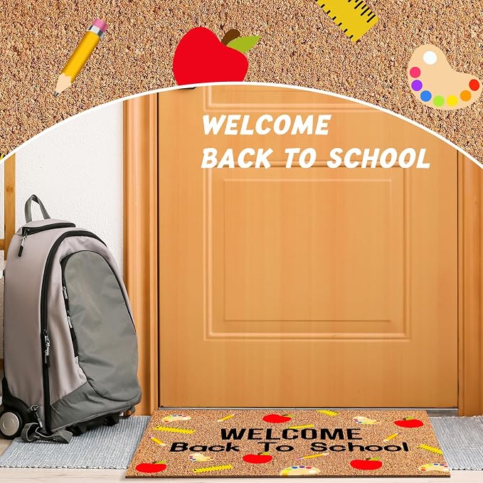 Ceenna Back to School Welcome Coir Doormat Outdoor Pencil Rule Apple Classroom Doormat School Teacher Rug for Classroom Front Door for Porch Decor Gifts, 16 x 28 Inch