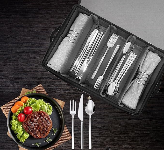 Silverware Organizer Chest,Silverware Storage Box,Stackable Flatware Storage Case,Spoon Organizer,Tableware Storage Box With 4 Dividers for Moving Transport,Kitchen Utensil cutlery Organizer | Silverware Box,Poon Organizer,Tableware Storage Box With 4 ...