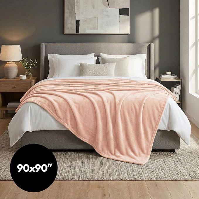 Americanflat 90x90 Fleece Throw Blanket - Soft and Breathable Throw Blanket for Couch, Bed, Chair - Oversized Fleece Blankets Perfect for Home, Bedroom, or Outdoor Use - Pink