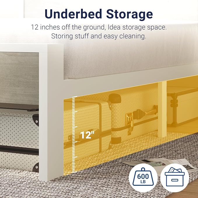 Allewie Twin Size Bed Frame, Heavy Duty 12 Metal Slats Support, White | Wooden Headboard and Footboard, Modern Platform Bed, No Box Spring Needed, Under-Bed Storage, Noise Free, Easy Assembly