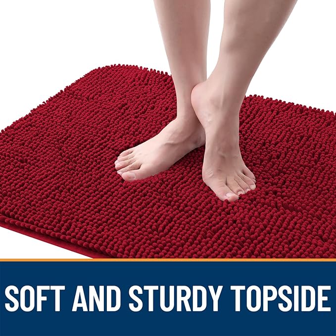 OLANLY Dog Door Mat for Muddy Paws 59x24, Absorbs Moisture and Dirt, Absorbent Non-Slip Washable Doormat, Quick Dry Chenille Mud Mat for Dogs, Entry Indoor Entryway Carpet for Inside Floor, Red
