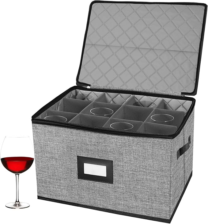 Quilted Wine Glass Storage Box,China Storage Containers | Stemware Storage Cases hard shell for Moving,Moving Supplies,Household Essentials