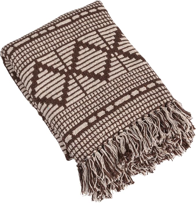 Bloomingville Soft Recycled Cotton Blend Throw with Diamond Pattern, Brown and Beige