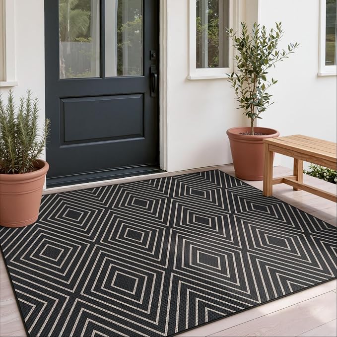 Tribesigns Modern Easy Jute 3x5 Washable Outdoor Patio Porch Area Rug,Black | Machine Washable, Non-Slip with 4 Rug Tape, Ultra-Thin Low Pile, for Farmhouse Indoor Kitchen Entryway Deck RV Balcony
