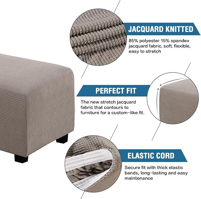 H.VERSAILTEX Ottoman Cover Slipcover Rectangle Fit Length 35"-45" Footrest Sofa Slipcovers Stool Cover Footstool Protector Covers Feature Stretch Thick Soft Jacquard Fabric Removable Washable - Taupe