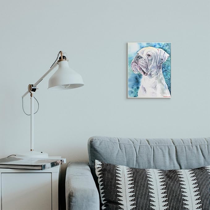 White Boxer Gaze Pet Portrait, 10 x 15 Inch Mounted Print on Wall Plaque | Stupell Industries · By George Dyachenko · Ready to hang · Great gift for dog lovers · Made in USA