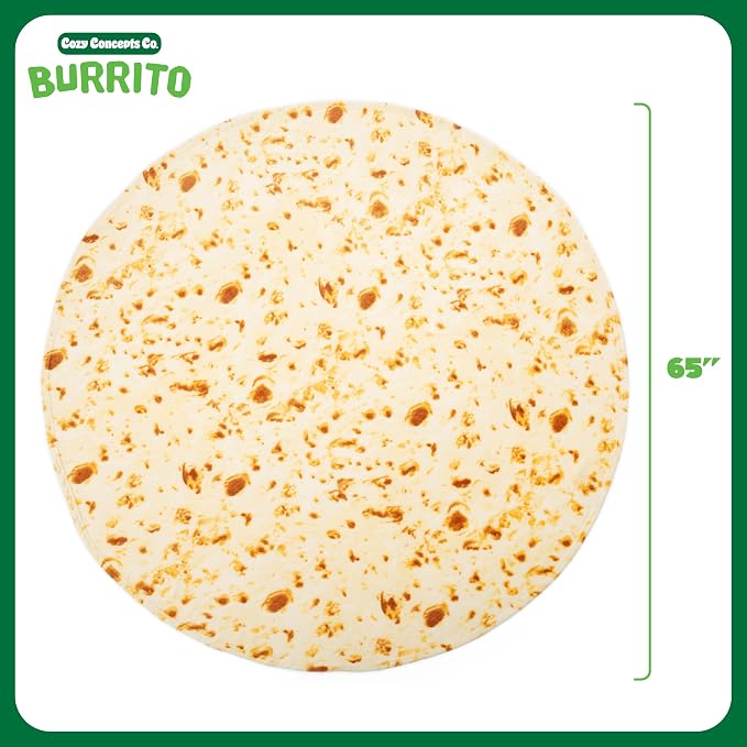 Cozy Concepts Co. Burrito Comfort Blanket by Relatable, Looks Like a Giant Tortilla to Wrap Yourself Up Like a Burrito, Great for Dorm Decor or Back to School Gifts, Large Size 65” Throw Blanket