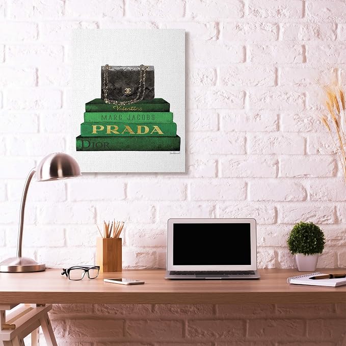 Stupell Industries 'Fashion Designer Purse Bookstack Green Black Watercolor ', Canvas Art, 30 x 40 Inches, Easy to Hang and Sturdy, Made in USA, by Amanda Greenwood