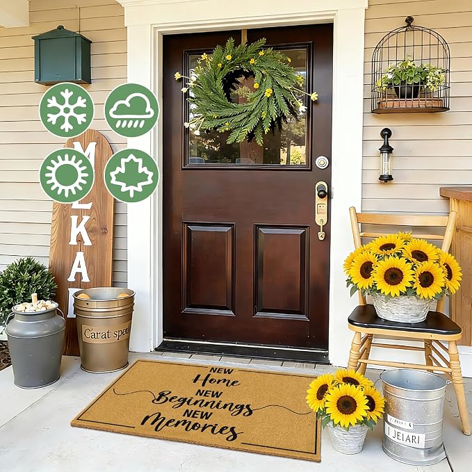 Coir Door Mat for Outside Entrance Welcome Mats for Front Door Home Floor Doormat for Patio with Heavy Duty Backing Anti-Slip Rug New Home Decor Sign Housewarming Gift for Family Friends 16.9"x29.9"