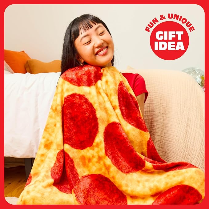 Cozy Concepts Co. Pizza Comfort Blanket by Relatable, Viral Trend Throw Blanket, Looks Like Giant Pizza to Wrap Yourself Up, Fun Dorm Decor or Back to School Gift, Large 60” Cozy Fleece Blanket