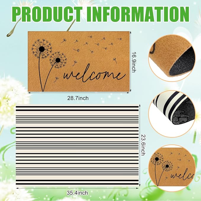 Tinideya 2 Pcs Summer Door Mat Dandelion Welcome Non Slip Spring Coir Mats Floor Layering Doormats Seasonal for Front Porch Entryway Decor(Dandelion)