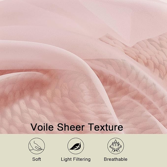 Kitchen Curtains 24 Inch Length Tier 2 Pieces, Blush Sheer Curtain Solid Soft - Image 3