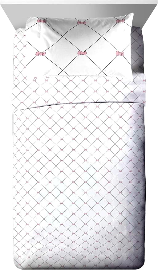 Sanrio Hello Kitty Twin Comforter Set 5 Piece Bedding for Girls, White | Bed in a Bag, Comforter Sheets Sham Pillowcase, Official Product, Soft Microfiber, Machine Washable, Easy Care, Girls Gift