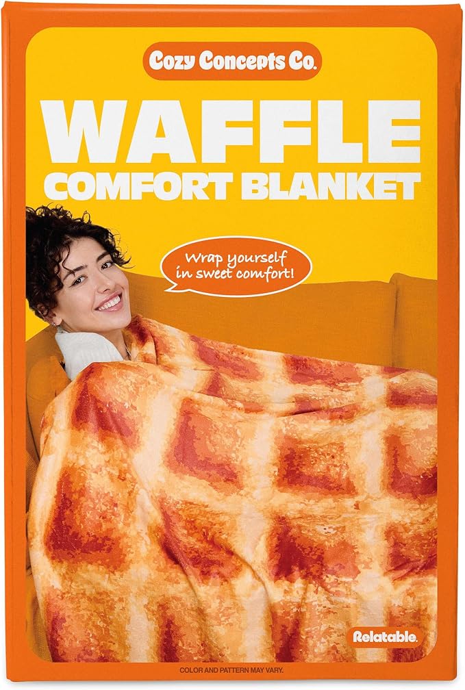 Cozy Concepts Co. Waffle Blanket by Relatable, Breakfast Throw Blanket | Back to School Gift or Dorm Decor for Teens, 65” Soft Fleece Blanket