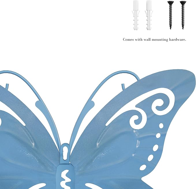 Lavish Home Butterfly Metal Wall Art, 3-Piece-Set | Hand Painted Decorative 3D Butterflies for Rustic Farmhouse Office or Home Decor