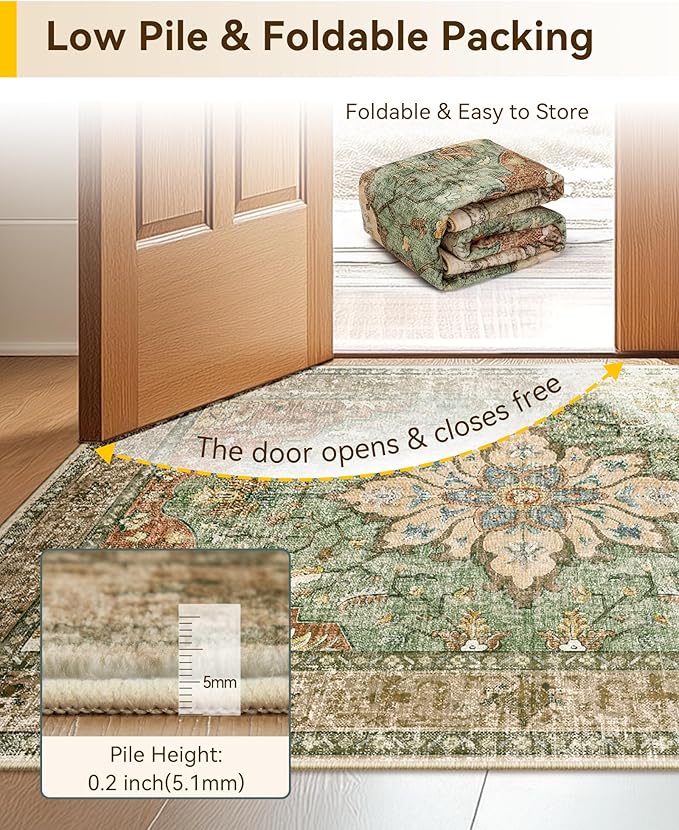 Area Rugs 2'x5' Runner Rug Non Slip Washable for Kitchen Hallway Bedroom Beside Laundry Room Bathroom Rug, Floor Carpet, Brick Red Rust Neutral Brown Burnt Orange Green