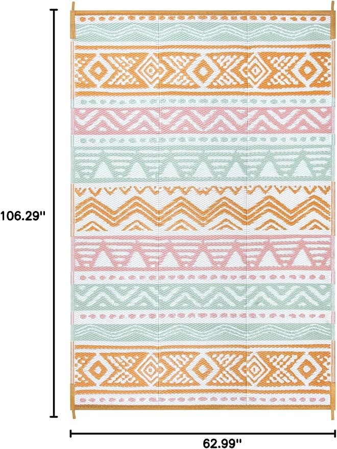 Lahome Waterproof Outdoor Rug 6x9, Reversible Outdoor Plastic Straw Rug for Camping, Large RV Outdoor Patio Rug, Outdoor Rugs Carpet for Porch Deck Backyard Balcony Picnic(Pink/Orange,6'x 9')