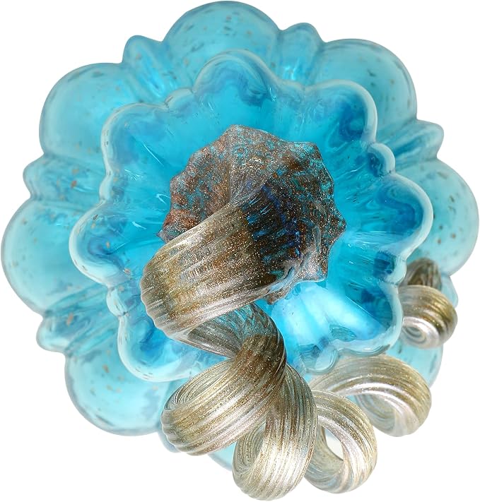 Glitzhome Hand Blown Glass Pumpkin Decor 8.5" Blue - Artisan Fall Table Centerpiece for Thanksgiving Harvest Home Decor Halloween Displays