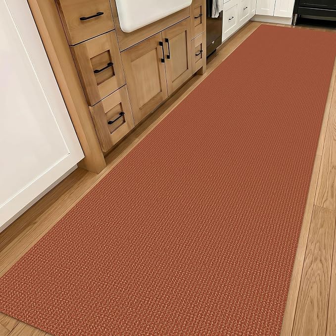 IOHOUZE Washable Exrea Long Hallway Runner Rug 3x14 Non Slip Rubber Backed Kitchen Runner Entryway Runner Indoor, Woven Rugs Floor Carpet for Kitchen Hall Entryway, Burnt Orange/Tan