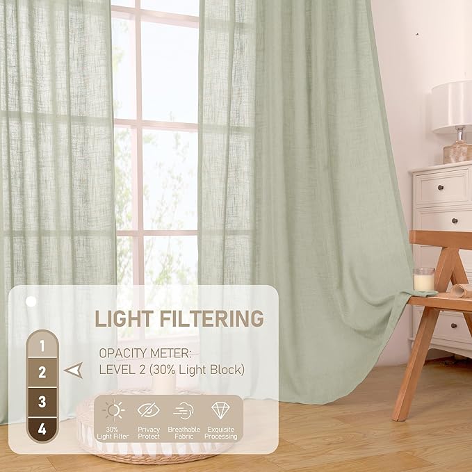 LAMIT 95 Inches Long Sheer Linen Curtains - Image 5