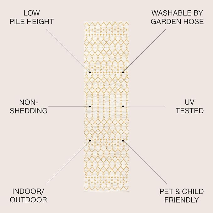 JONATHAN Y Moroccan Geometric Indoor Outdoor Runner Rug 2X10 Cream/Yellow, Ourika Textured Weave for Backyard, Patio, Porch, Easy-Cleaning, High Traffic, Pet-Friendly, Non-Shedding (SMB108J-210)