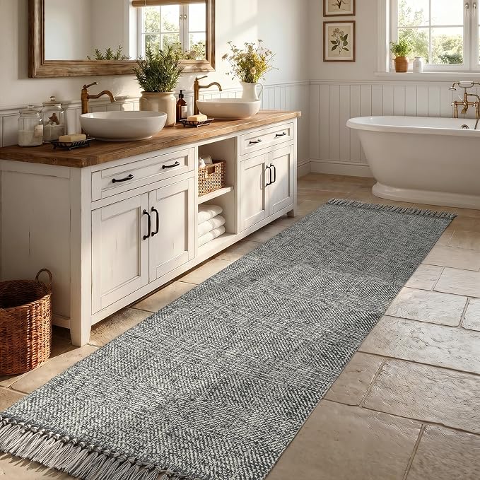 Collive Boho Washable Kitchen Runner Rug, Modern Farmhouse Hallway Runner Rug 2.6' x 8' Gray Bathroom Rugs, Hand Woven Entry Hall Carpet for Laundry Bedroom Decor