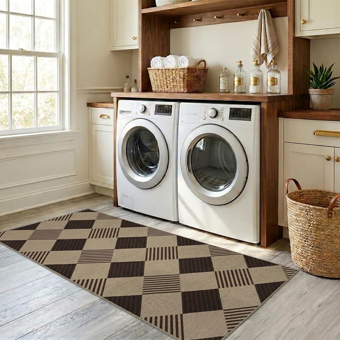 JTJ Easy Jute Geometric Outdoor Runner Rug 2x6, Washable Kitchen Runner Rug, Indoor Outdoor Farmhouse Non Slip Rug for Patio, Porch, Entryway, Laundry Room and Living Room