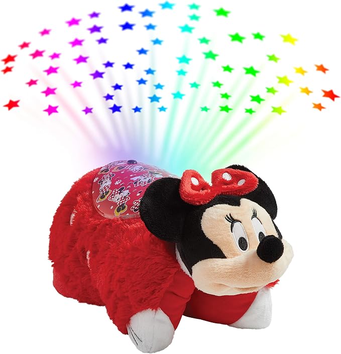 Pillow Pets Disney Minnie Mouse, 11" Sleeptime Lite | Plush Pillow and Night Light in One, Projects Rainbow Stars, 3 Light Modes, 20-Minute Auto-Off Timer, BPA Free