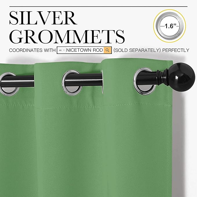 NICETOWN Froest Green Blackout Curtains 40 inches Length for Kitchen, 2 Panels, 29" Wide, Thermal Insulated Decoration Drapes for Small Window