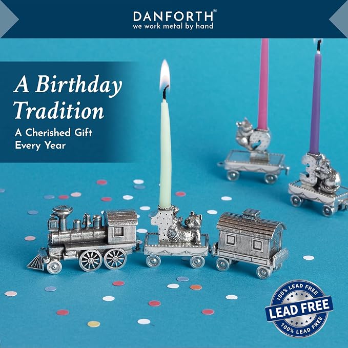 DANFORTH – Birthday Train Candleholder (4- Bear Cub) – Handcasted Pewter Birthday Party Decorations - Made in USA