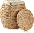Storage Standard Wicker Basket with Lid Decorative Storage - Large Blanket Basket for Living Room, Plants, Organization, Handwoven Water Hyacinth Material w/Removable Cotton Liner & Tall Round Design
