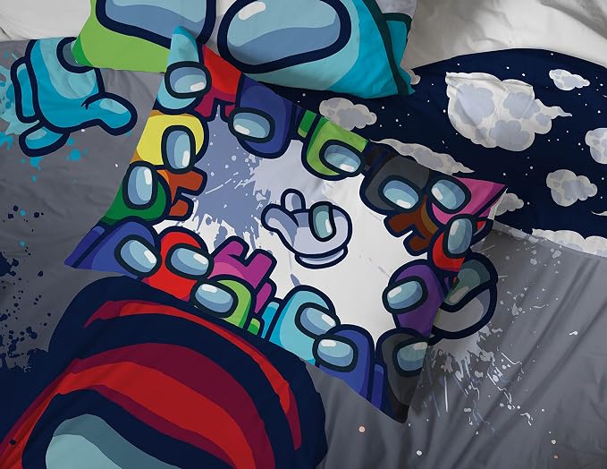 Among Us Full Size Comforter Set 5 Piece Kids Video Game Bedding, Multi | Bed in a Bag, Comforter Sheets Pillowcases, Official Product, Soft Microfiber, Machine Washable, Easy Care, Kids Gift