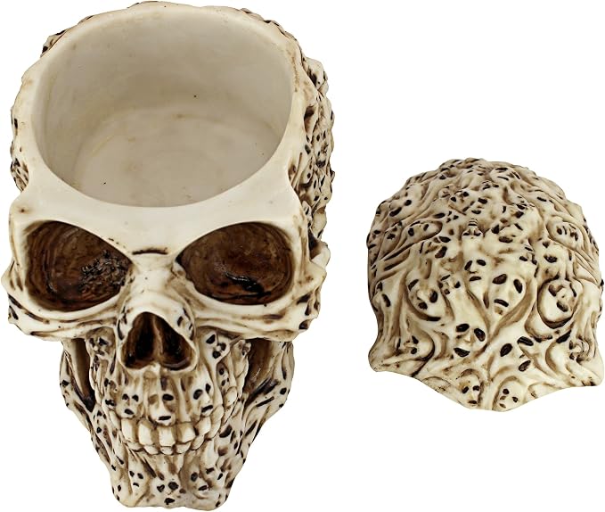 Design Toscano Skull's Soul Ghosts Jewelry Stash Box Halloween Decor, 4 inches wide, 6 inches tall, Cast Stone Resin, Full Color Paint