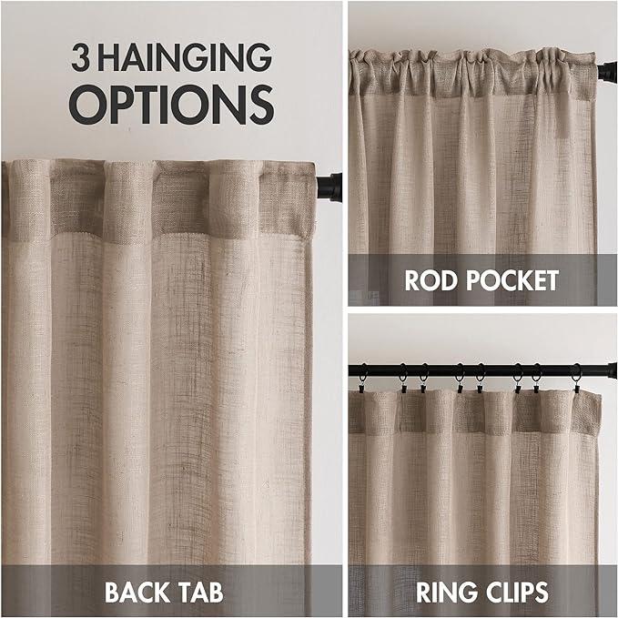 MIULEE Taupe Linen Curtains 90 Inch Long for Bedroom Living Room, Soft Thick Linen Textured Window Drapes Semi Sheer Light Filtering Back Tab Rod Pocket Burlap Look Farmhouse Country Decor, 2 Panels