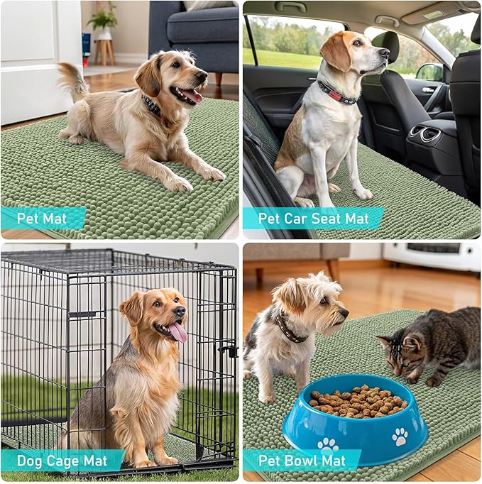 OLANLY Dog Door Mat for Muddy Paws 47x17, Absorbs Moisture and Dirt, Absorbent Non-Slip Washable Doormat, Quick Dry Chenille Mud Mat for Dogs, Entry Indoor Entryway Carpet for Inside Floor, Sage Green