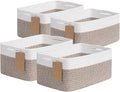 Goodpick 4 Pack Cotton Rope Storage Baskets for Shelves, Brown & White | 13" x 8" x 6", Rectangle, Woven Texture, Baby Toys, Diapers, Nursery Essentials, Decorative Gifts & Home Organization