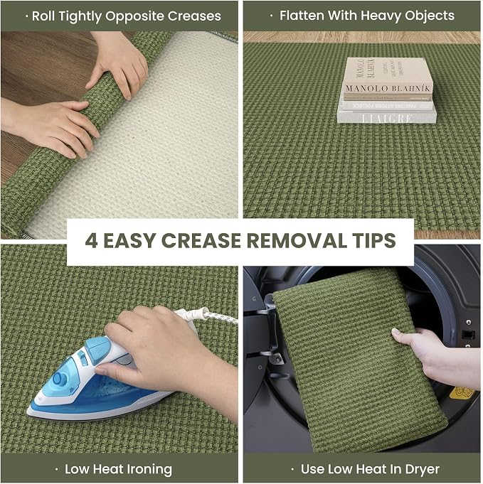 IOHOUZE Washable Area Rug 5x7 Non Slip Rubber Backed Rugs for Living Room, Dining Room Rugs Bedroom Rug, Woven Indoor Floor Carpet for Living Room Nursery Office, Olive Green/Earthy Green
