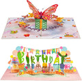 Paper Love Birthday Pop Up Cards 2 Pack - Includes 1 Birthday Butterfly and 1 Happy Birthday Cactus, For Adults or Kids -5" x 7" Cover - Includes Envelope and Note Tag