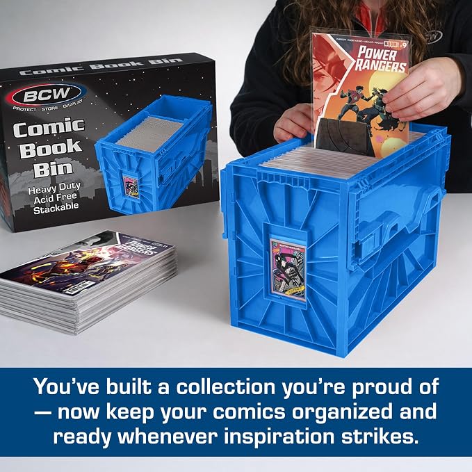 BCW Short Comic Book Bin | Holds 150 Comics | Stackable Plastic Storage | Acid-Free Organizer | Blue, 5 Pack