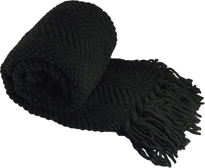 Home Soft Things Black Throw Blanket Knitted Tweed Throw 60'' x 80'', Raven, Super Soft Cozy Warm Comfortable Breathable Throw for Living Room Chair Couch Bed Sofa Bedroom Home Décor