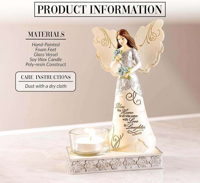 Pavilion Gift Company - Bless This Home - 6.75" Angel Figurine Tealight Candle Holder Religious Bestie BFF Best Friend God Jesus Lover Christian Christ Gift Housewarming Present
