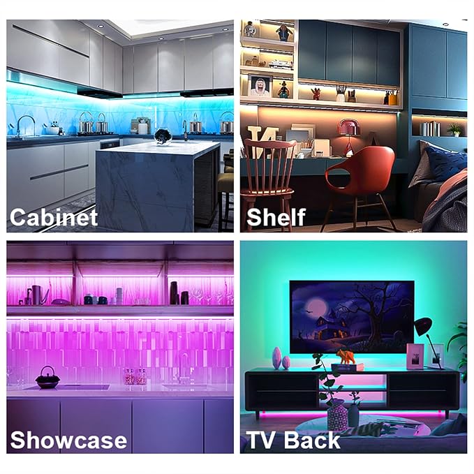 maylit 6 PCS RGB Under Cabinet Lights with App and Remote Control | Music-Sync Color-Changing LED Strips with Power Adapter for Cabinets, Counters, Shelves and Bookcases, 9.8 ft