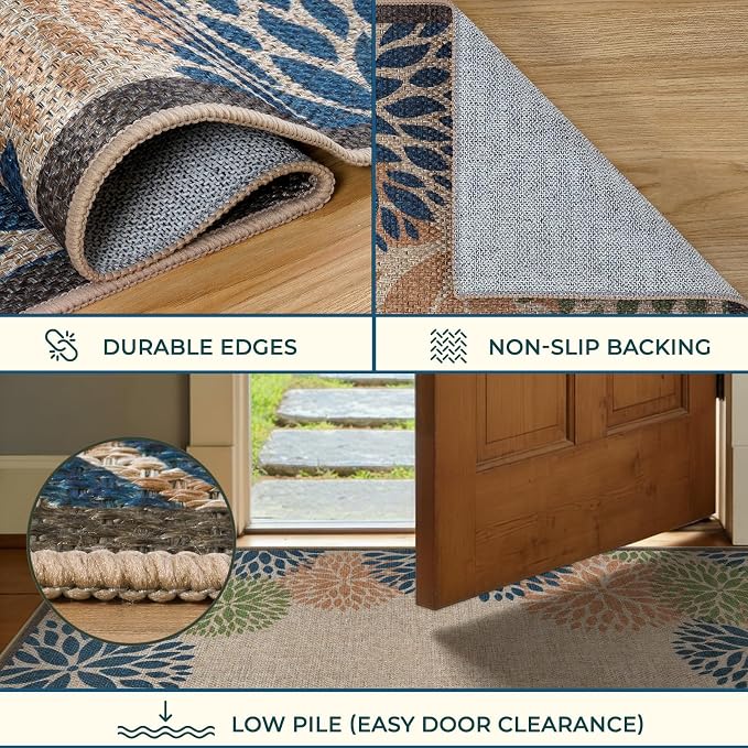 LIVEBOX Modern Easy Jute 5x7 Outdoor Rug, Washable Area Rugs for Living Room Patio Tropical Floral Indoor Outdoor Rug, Boho Farmhouse Non Slip Carpet for Backyard Foyer Dining Room(Olive, 5'x7')