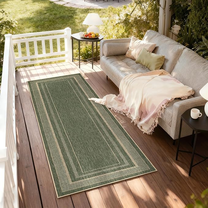 GarveeHome Easy Jute Runner Rug 2x8 Washable Non Slip Hallway Runner Rugs | Stain Resistant Low Pile Kitchen Throw Carpets Modern Solid Runners for Bedroom Nursery Entryway Living Room Dorm, Green