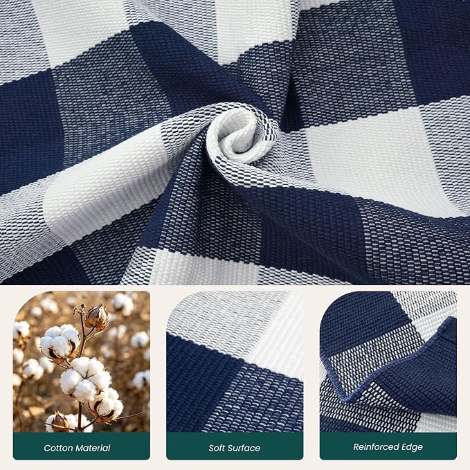 KOZYFLY Buffalo Plaid Area Rugs 3x5 ft Blue and White Washable Front Door Mat Woven Cotton Indoor Outdoor Rug for Front Porch Kitchen Entryway Patio Farmhouse Checkered Doormat