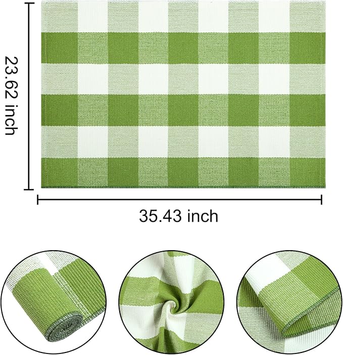 Layered Doormat 24''x35'' Green and White Buffalo Plaid Porch Mat Cotton Woven Washable Carpet for Layered Doormat Hello/Welcome Door Mat,Kitchen,Farmhouse,Entryway