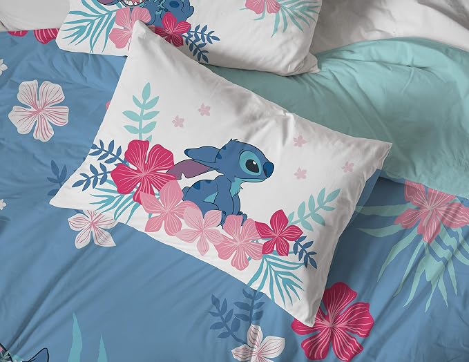 Jay Franco Disney Lilo & Stitch Queen Comforter Set, 7 Piece Bed in a Bag - Reversible with Shams & Sheets - Super Soft Microfiber Kids Bedding, All Season Machine Washable (Official Disney Product)