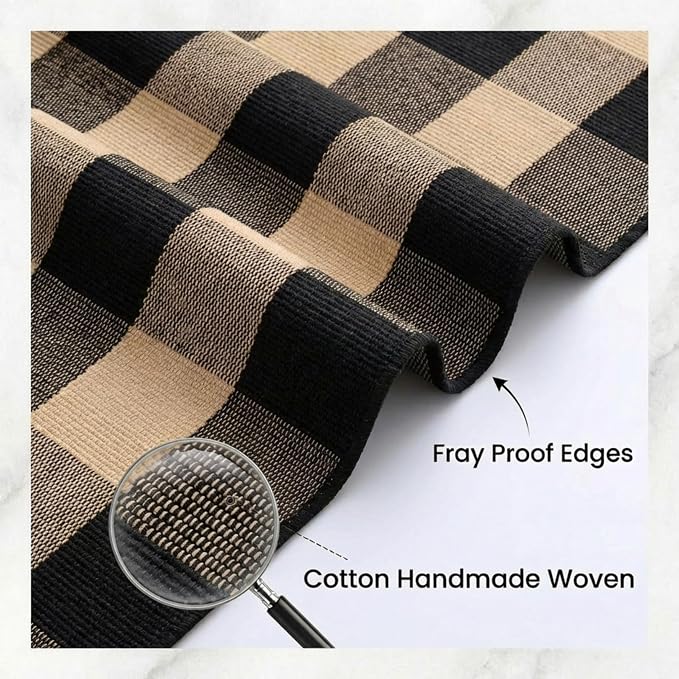 Brown and Black Buffalo Plaid Rug 3' x 5', Washable Farmhouse Non-Slip Checkered Doormat, Indoor Outdoor Floor Mat for Living Room, Bedroom, Entryway, Kitchen, Laundry Room
