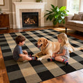 Washable Checkered Easy Jute Rug 5x7, Black Plaid Checkerboard Geometric Modern Outdoor Indoor Patio Large Rug, Woven Thin Carpet Mat for Living Dining Play Room Bedroom Classroom Kids Nursery